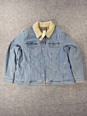 NEW Levi's Light Blue Denim Jacket with Sherpa Collar Womens 3x Jean Trucker